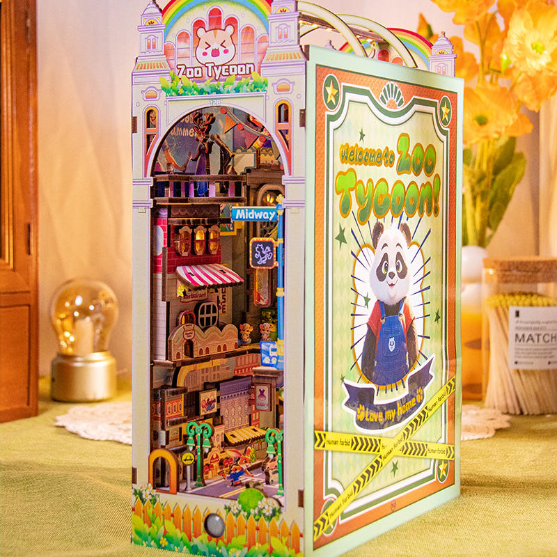Colorful Printed Cartoon Animal DIY Miniature Kit 3D Wooden Book Nook Tools Included Parent Child Activity Bookshelf Puzzle
