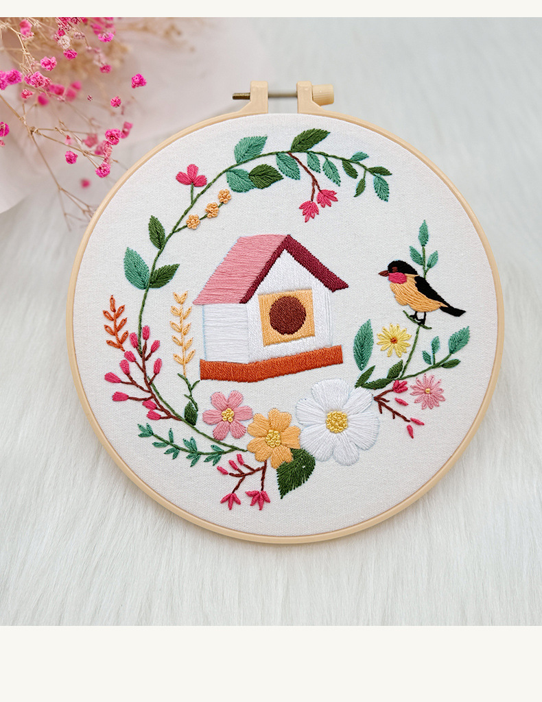 DIY Embroidery Kits Eco-Friendly Flower Bird Cross Stitch Pattern Home Hanging Painting Sewing Kit with Handmade Embroidery