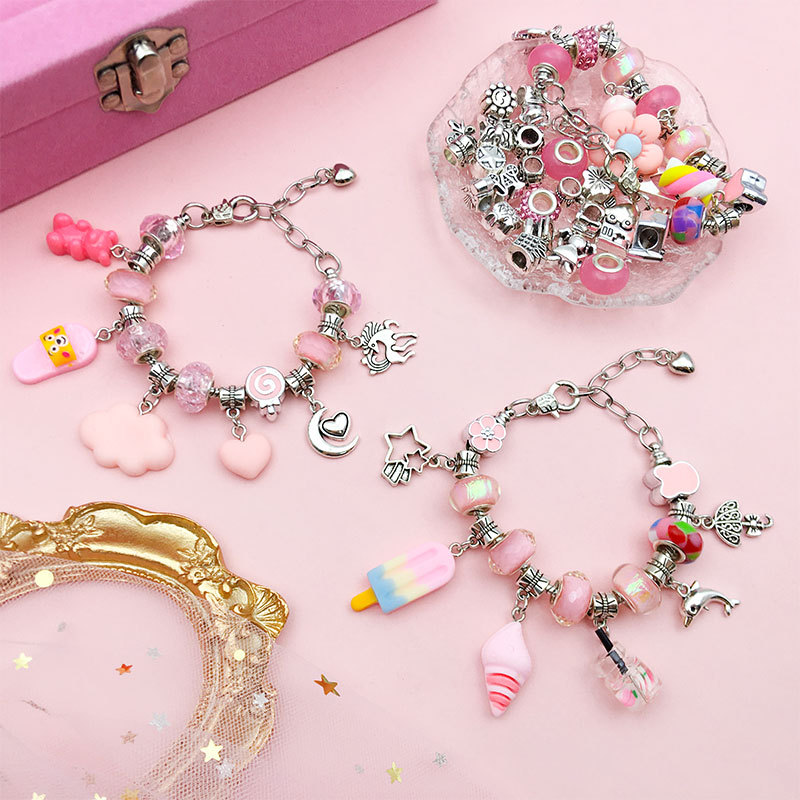 Creative Jewelry Charm Bracelet Making Kits Jewelry Box with Window DIY Bracelet Necklace Set for Girls Gift