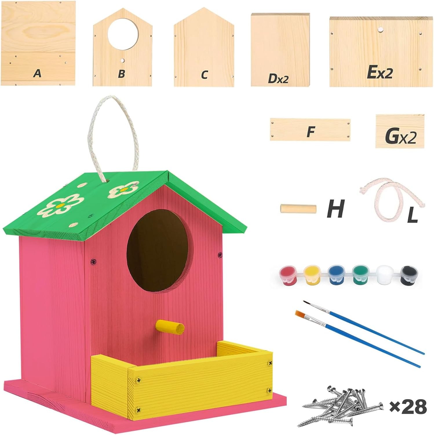 DIY Pine Wooden Birdhouse Craft Kit for Kids-Paintable Educational Toy Wall Hanging Christmas Gift for Boys