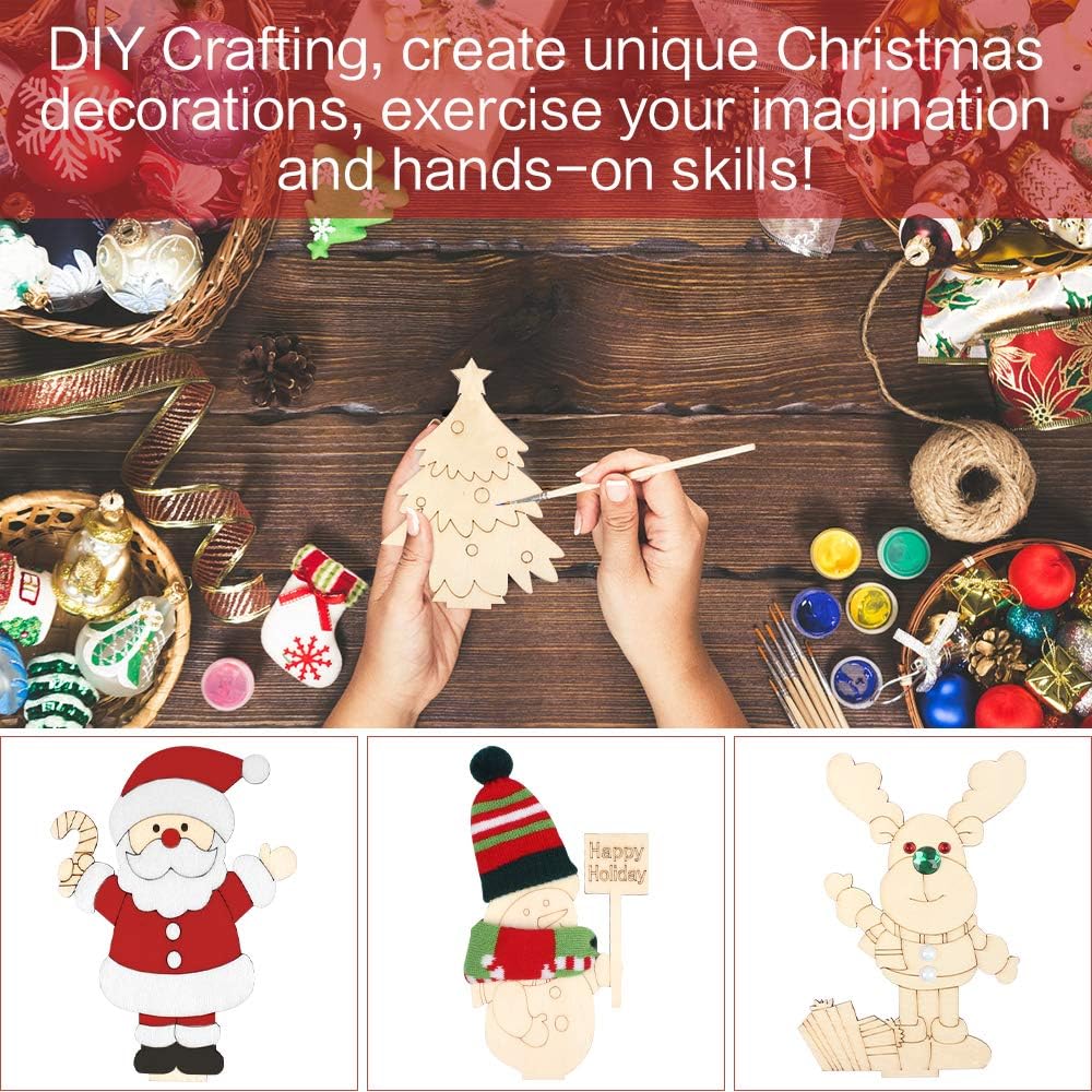 Christmas Wooden Craft Kit DIY Paint Your Own Santa Snowman Reindeer Tree Tabletop Decoration Set Smooth Laser Cut Surface for