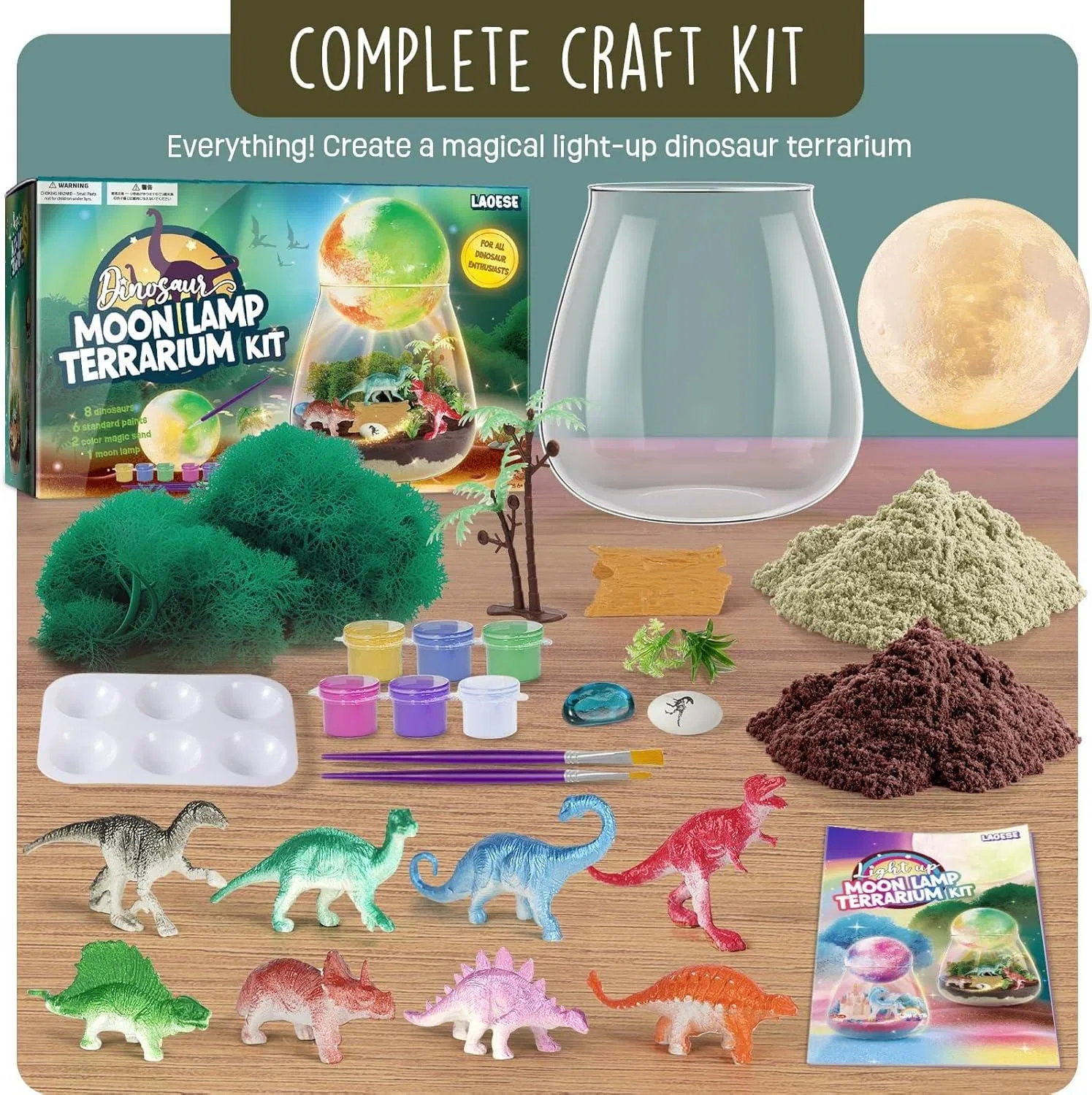 Kids DIY Dinosaur Terrarium Kit Moon Lamp Flower Pots Encourages Arts &amp; Crafts