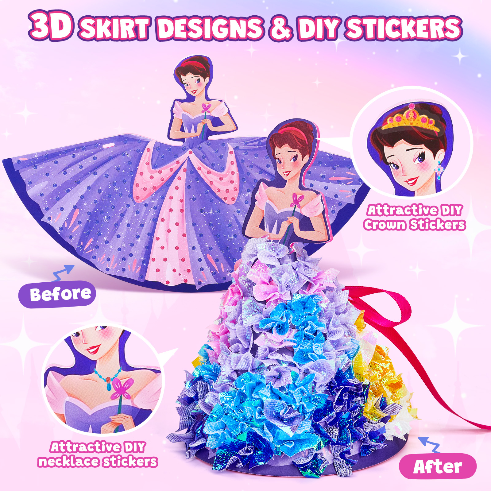 Joycat Education Toys Poke Princess Animal Art Puzzle Puncture Painting DIY Fabric Poking Dress Paper Craft Kit for Kids