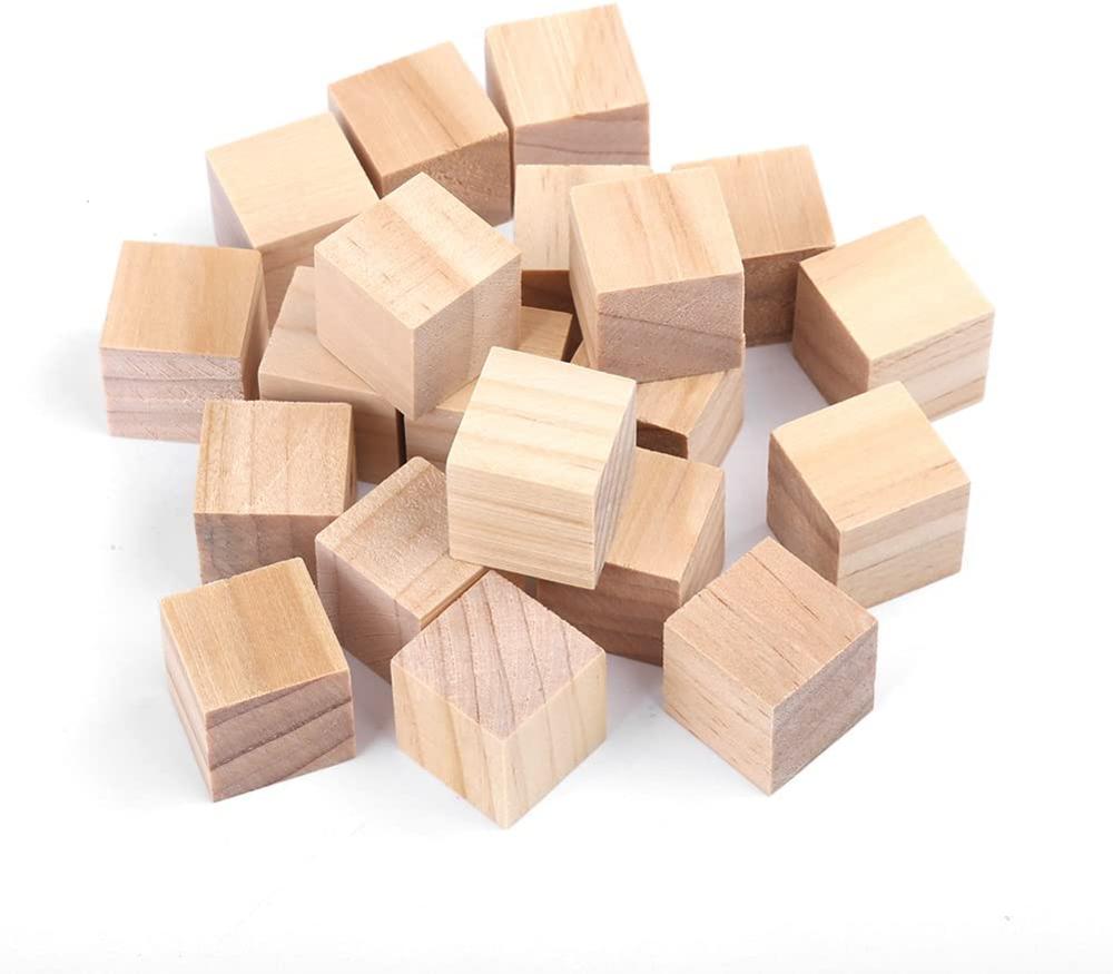 Unfinished Natural Wood Blocks Wooden Cubes for Arts and Crafts Wood Blocks Toy Craft Supply Kit for Kids DIY Art Projects