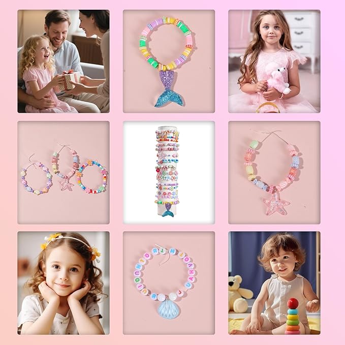 UXIMAIR Bracelet Making Kit for Kids Girls - Cute Beads for Jewelry Making Kit with Charms - Arts and Crafts for Make Necklaces