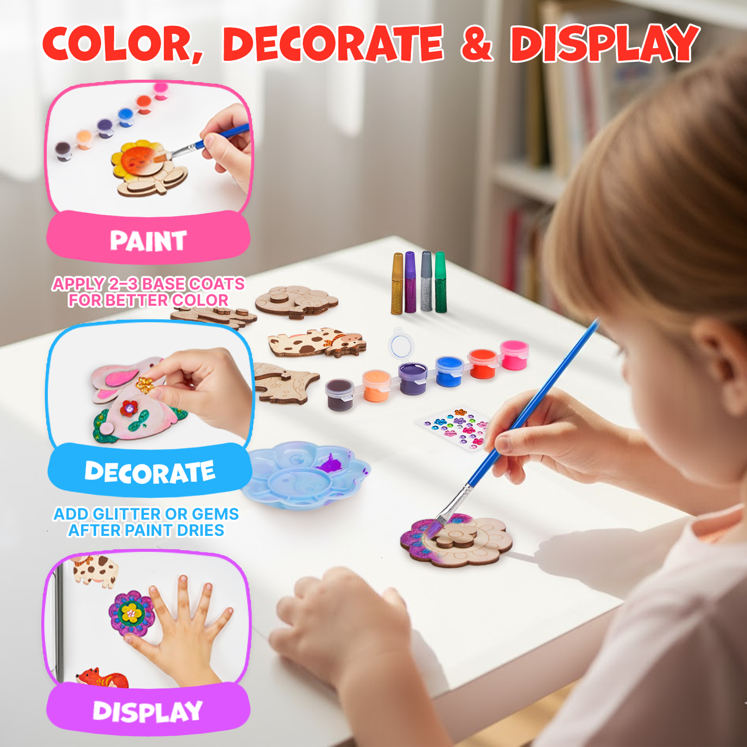 Joycat Educational Toys Wooden Art Craft Supplies Painting Kit DIY Wooden Magnet for Boys Girls Easter Crafts Gifts Toys Goodie
