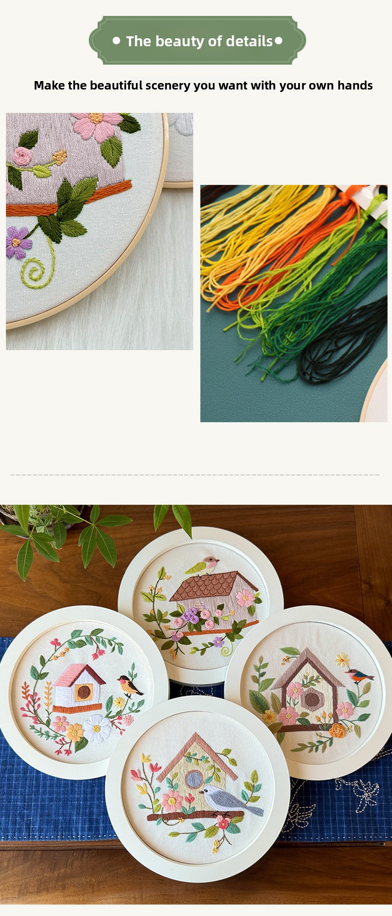 DIY Embroidery Kits Eco-Friendly Flower Bird Cross Stitch Pattern Home Hanging Painting Sewing Kit with Handmade Embroidery