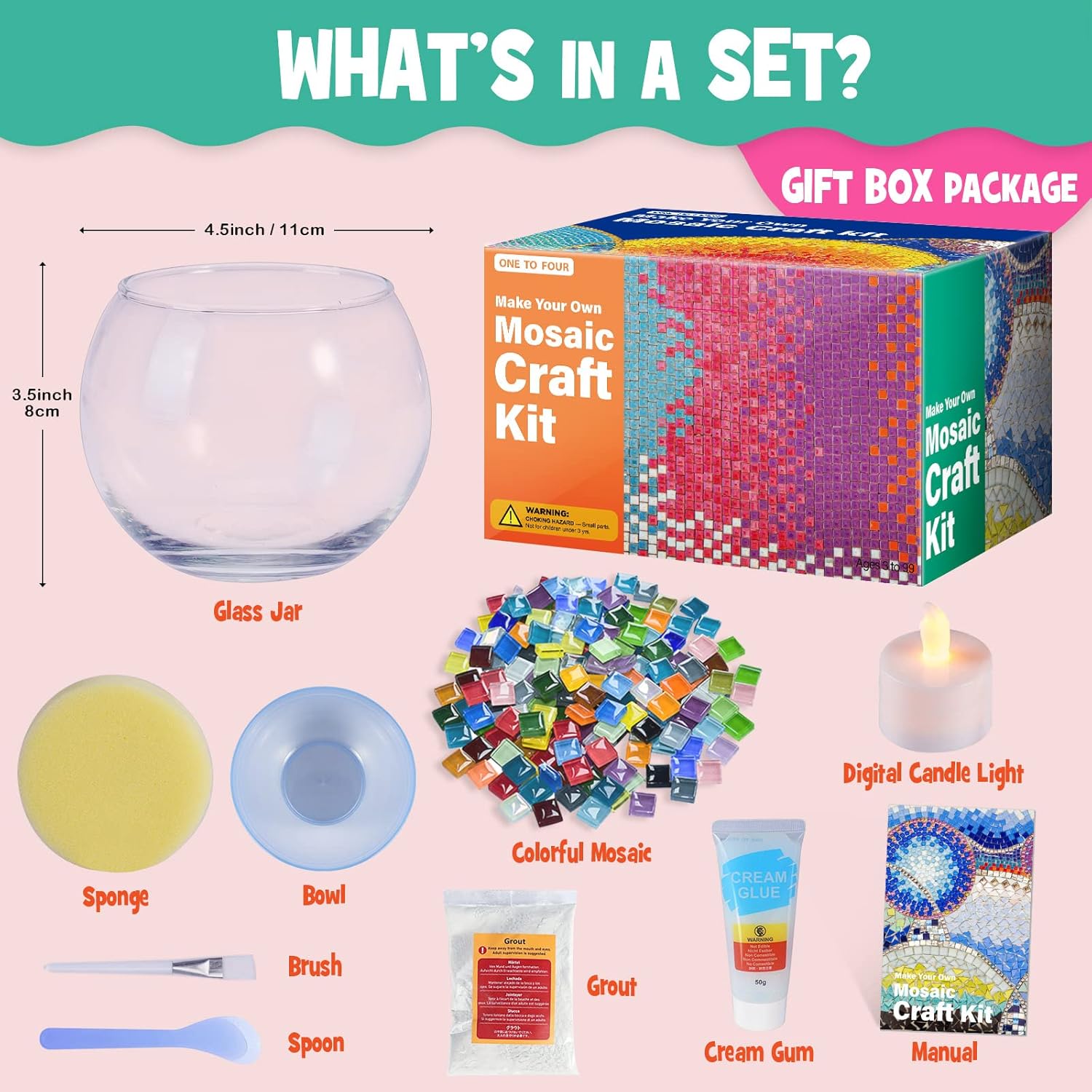 DIY Activity Boys &amp; Girls Craft Kits High Quality Children's Funny Turkish Mosaic Glass DIY Candle Holder Making Kit