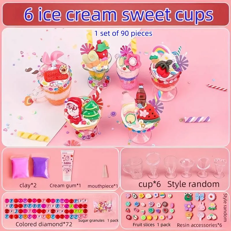 DIY Crystal Mud Toys Mini Slime Putty Kit with Ice Cream Bottle Gift for Kids
