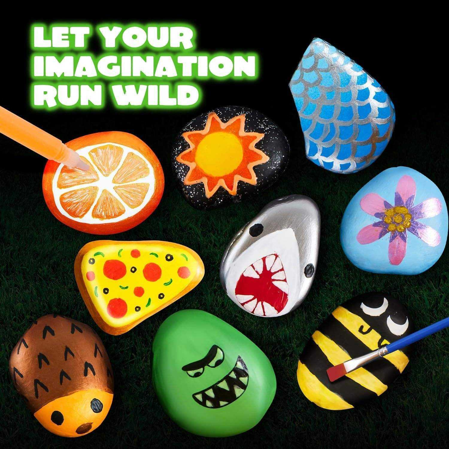 Educational DIY Plastic Rock Painting Kit Arts &amp; Crafts STEM Glow in the Dark for Boys Girls Gift