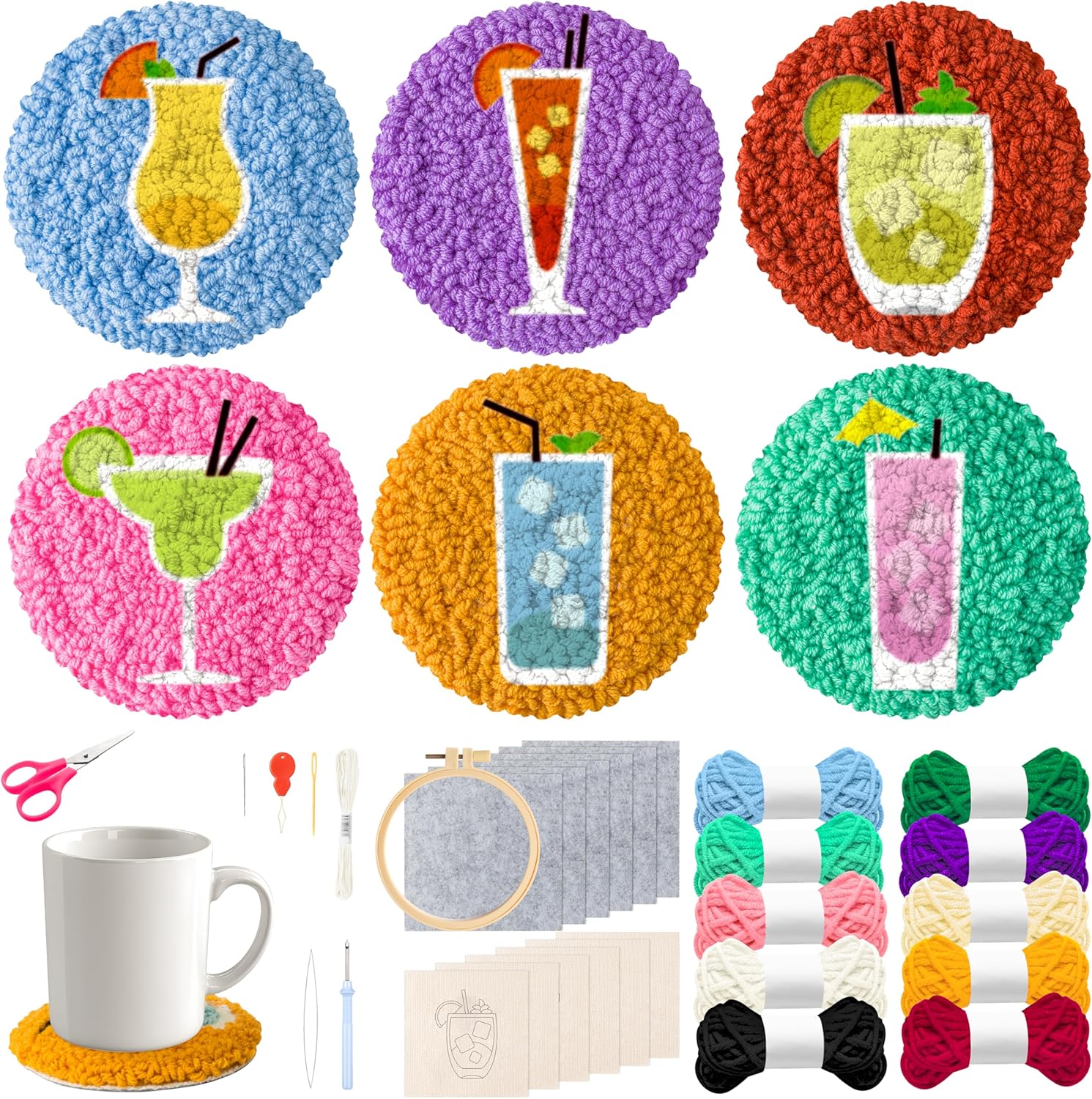 DIY Punch Needle Embroidery Kit for Beginners Adults Kids Including Patterns Punch Needle Coaster Kit