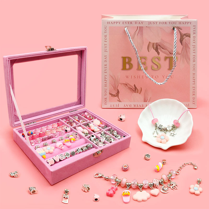 Creative Jewelry Charm Bracelet Making Kits Jewelry Box with Window DIY Bracelet Necklace Set for Girls Gift