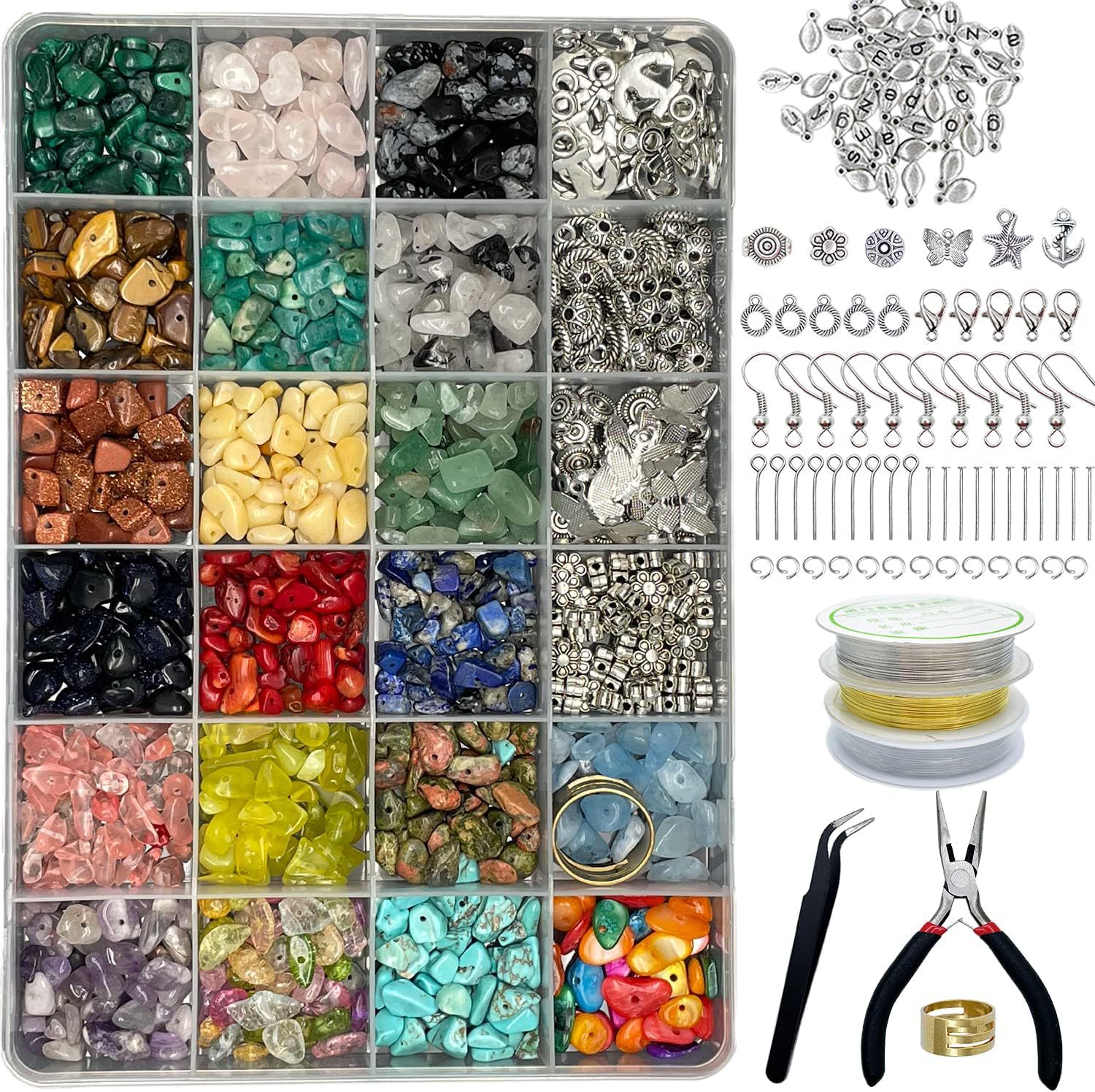 DIY Crystal Jewelry Making Kit Natural Irregular Gemstone Beads Set with Pliers Wire Charms for Bracelet Ring Earring Crafts
