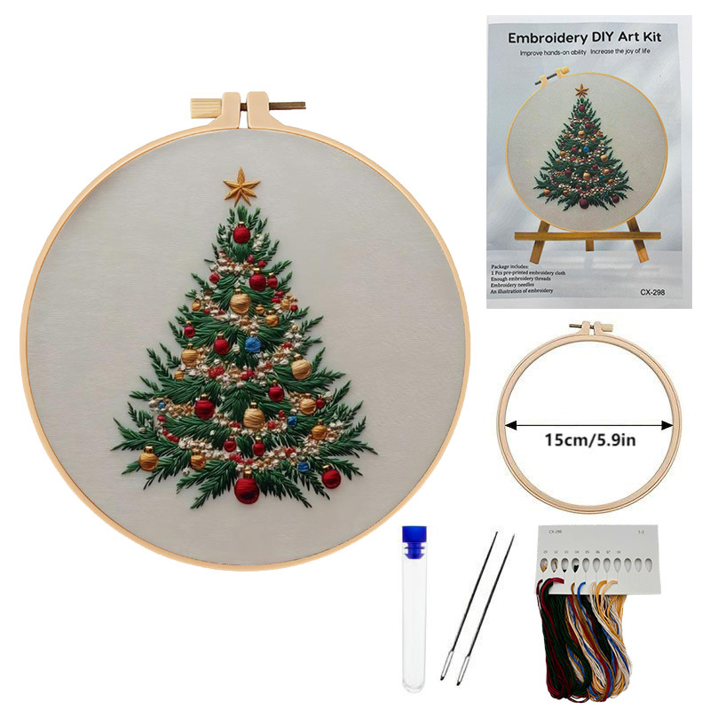 Christmas Theme Beginner-friendly DIY Fabric Flowers Embroidery Kit Handmade Sewing Kit for Adults Kids Simple Design