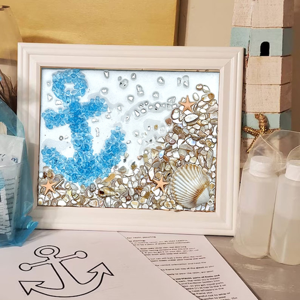 Hot Sale Shell Mosaic Glass Painting Kit Diy Handmade Arts and Crafts Decorative Frame Diy Resin Art Painting Kit Wooden Frame