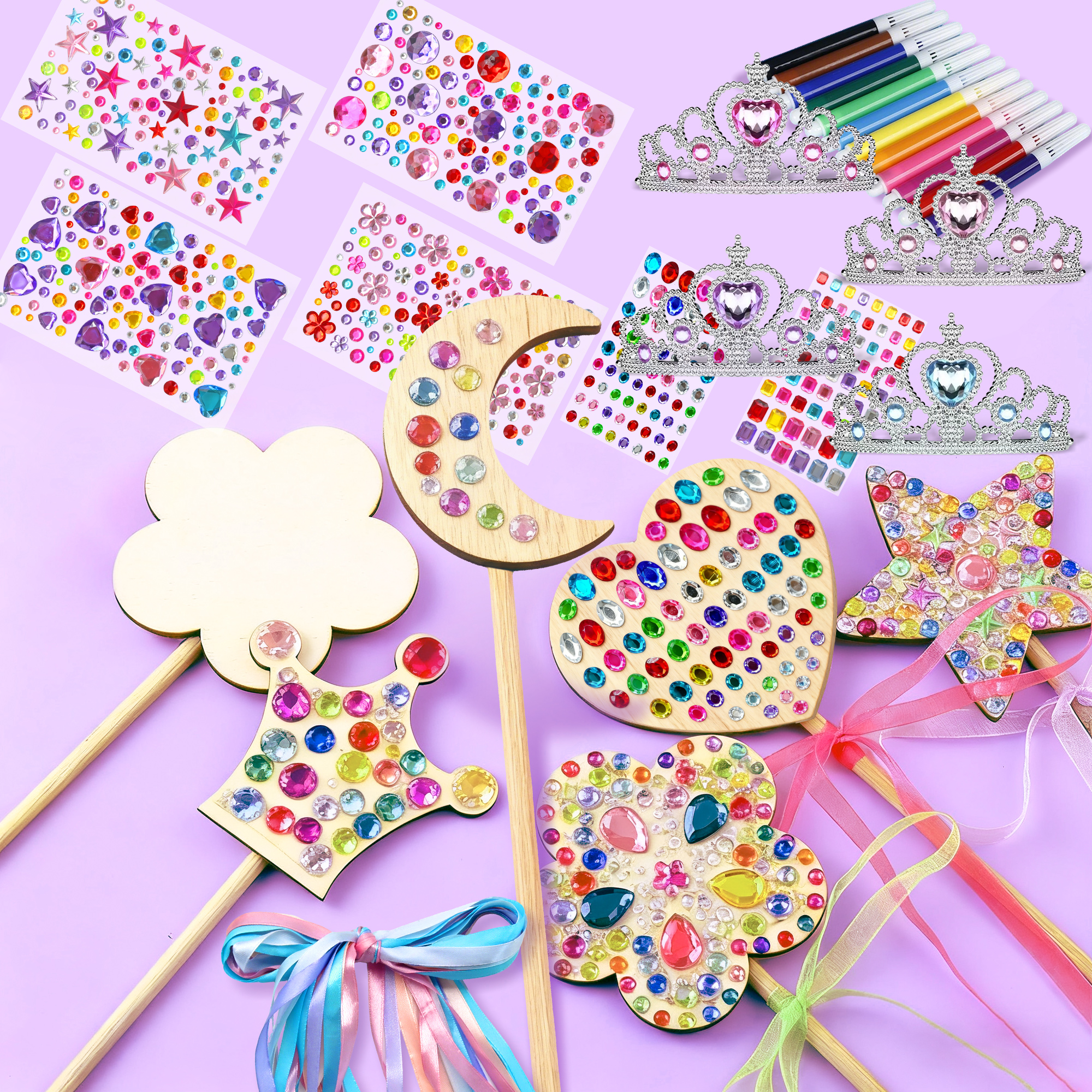 Princess Fairy Wand Kit DIY Craft Kit for Girls Birthday Party Supplies 18PCS Wooden Fairy Wands Gift for Children