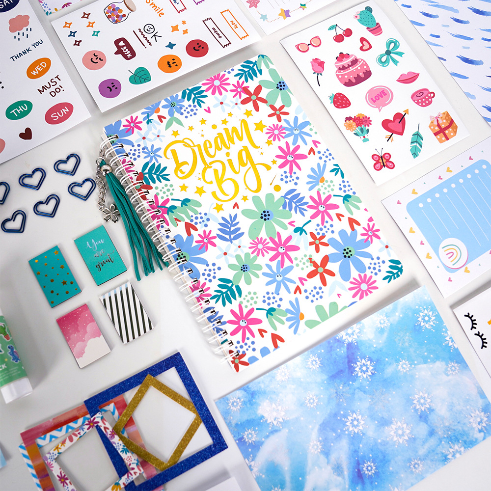 New Custom DIY Journal Set &amp; Kit with Pens Decorative Stickers All-Inclusive Scrapbook Kit for Girls Personal Diary Projects