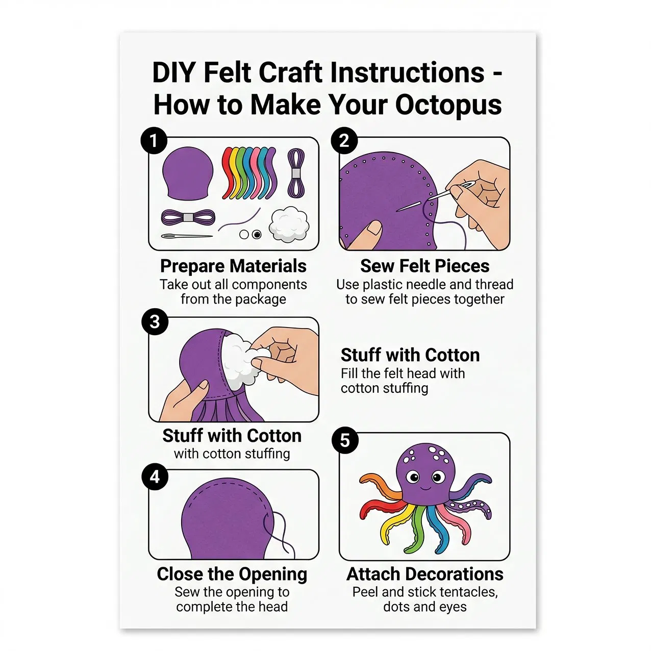Portable Travel DIY Octopus Sewing Kit Cute Felt Craft Toy for Children