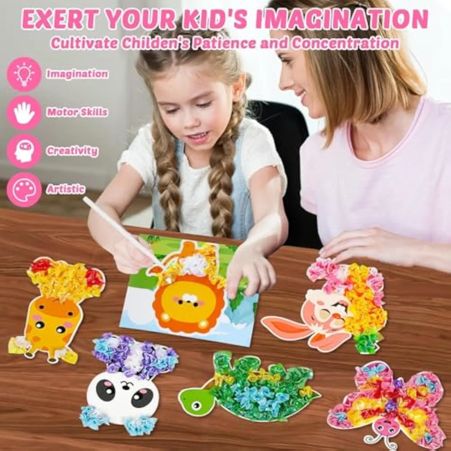 Poke-in Craft and Art Kit for Kids Animal Theme No-Mess Fabric Sewing Art