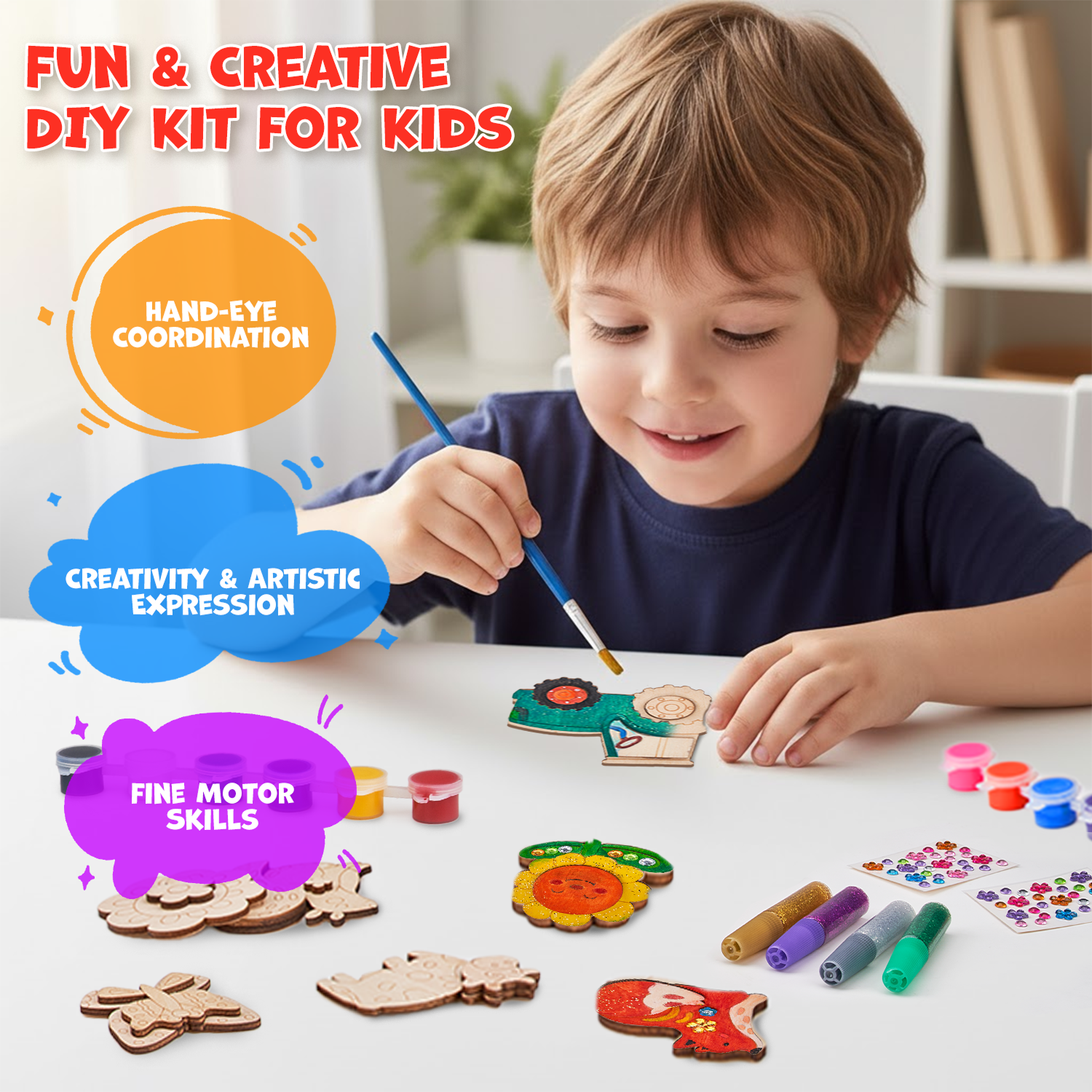 Joycat Educational Toys Wooden Art Craft Supplies Painting Kit DIY Wooden Magnet for Boys Girls Easter Crafts Gifts Toys Goodie