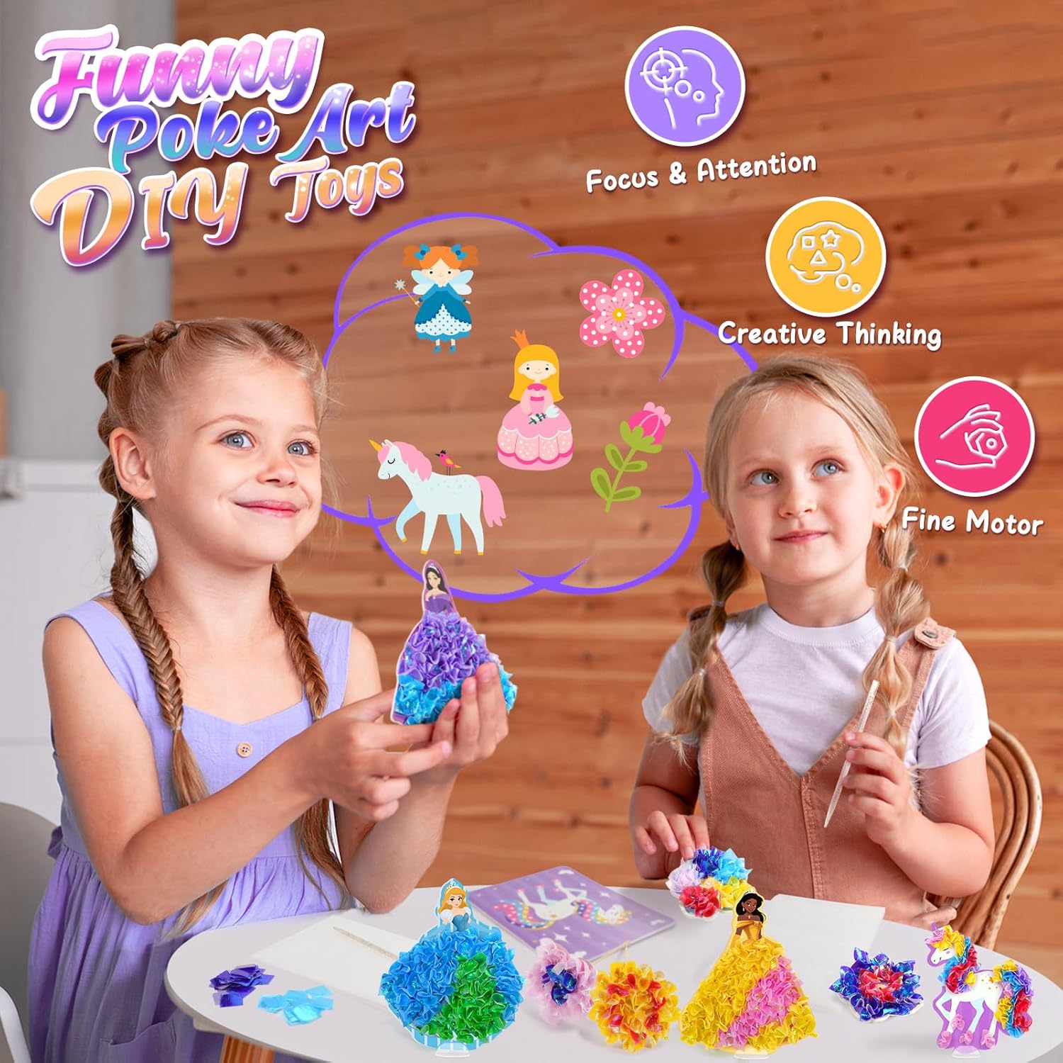 Poke Art Kits-Magical Princesses DIY Crafts Toys for Kids Ages 4-12 Birthday Christmas Gifts Party Favors Girls Polyester