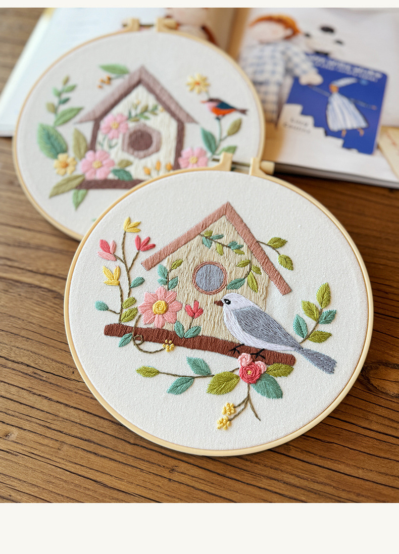 DIY Embroidery Kits Eco-Friendly Flower Bird Cross Stitch Pattern Home Hanging Painting Sewing Kit with Handmade Embroidery
