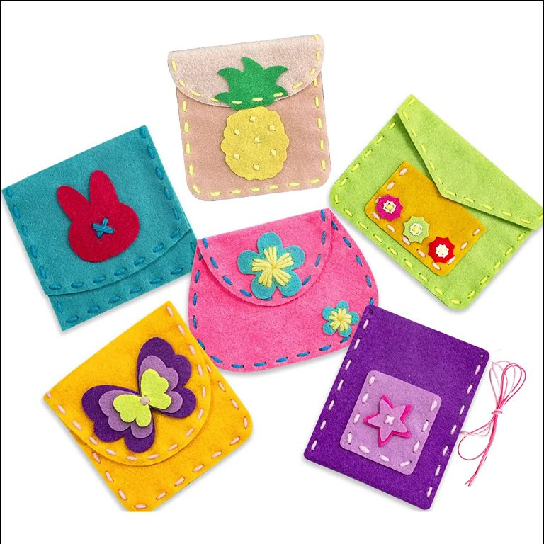 Soft Felt Kids Sewing Bags Purses Kit Felt DIY Crafts Girls Boys Educational Sewing Kids Art Craft Kits Beginners Kids Sewing