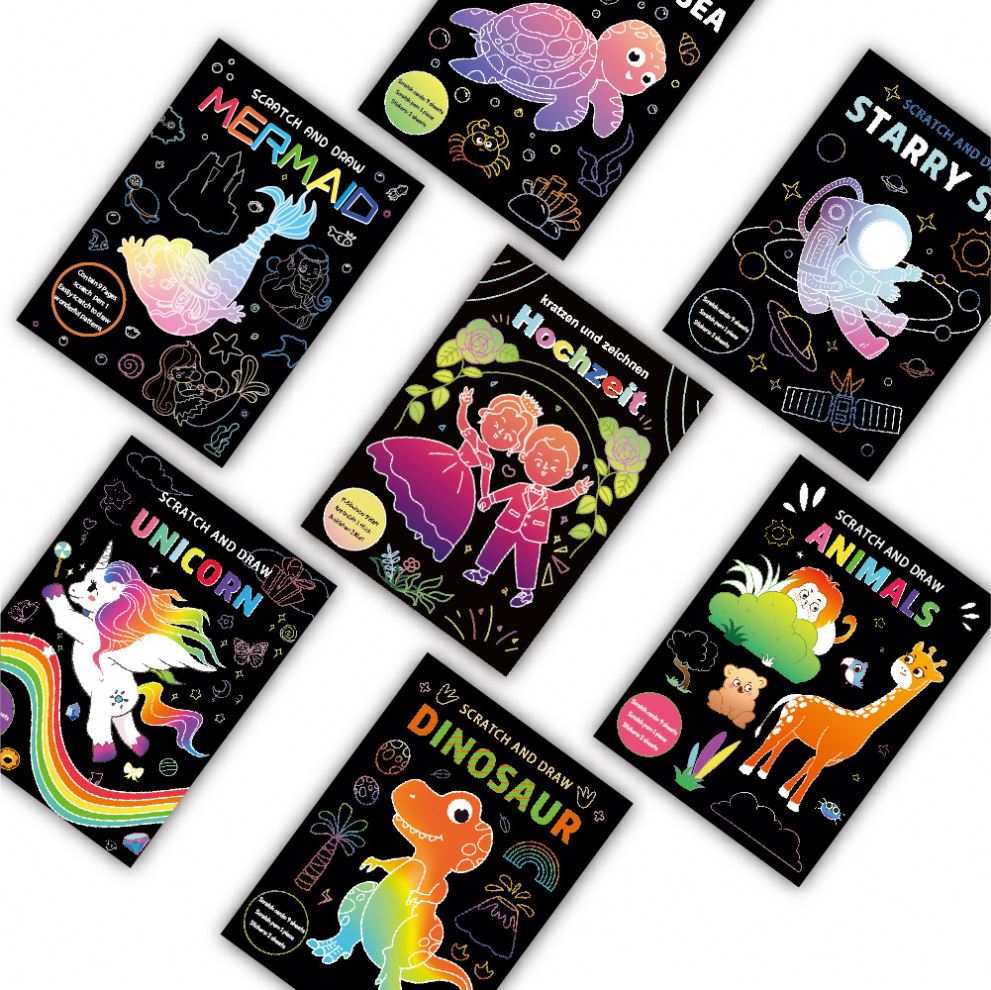 Diy Projects Kits Gifts Colorful Magic Drawing Rainbow Off Craft Painting Book Scratch Paper Art for Kids
