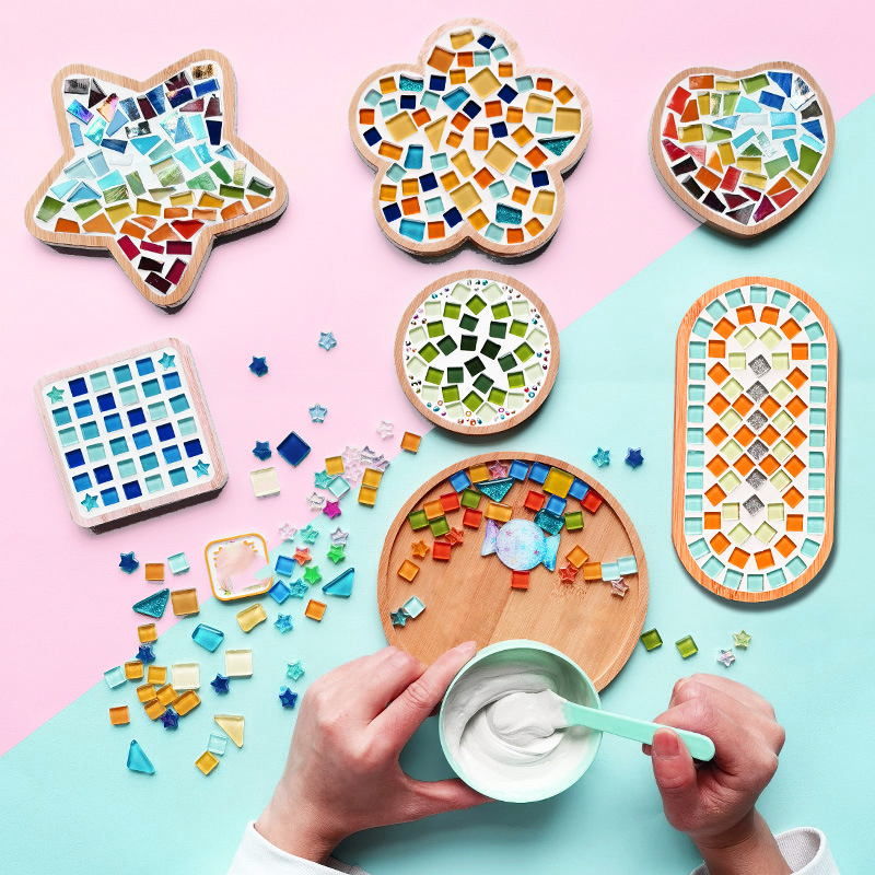 Mosaic Kit Wooden Coaster Mixed Colors Mosaic Glass Pieces DIY Crafts Material Glass Mosaic Tiles for Coaster