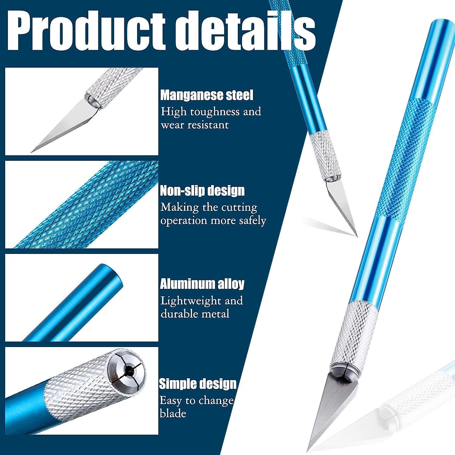Craft Knife Kit with 5 Pieces Stainless Steel Blades for Cutting Carving Scrapbooking