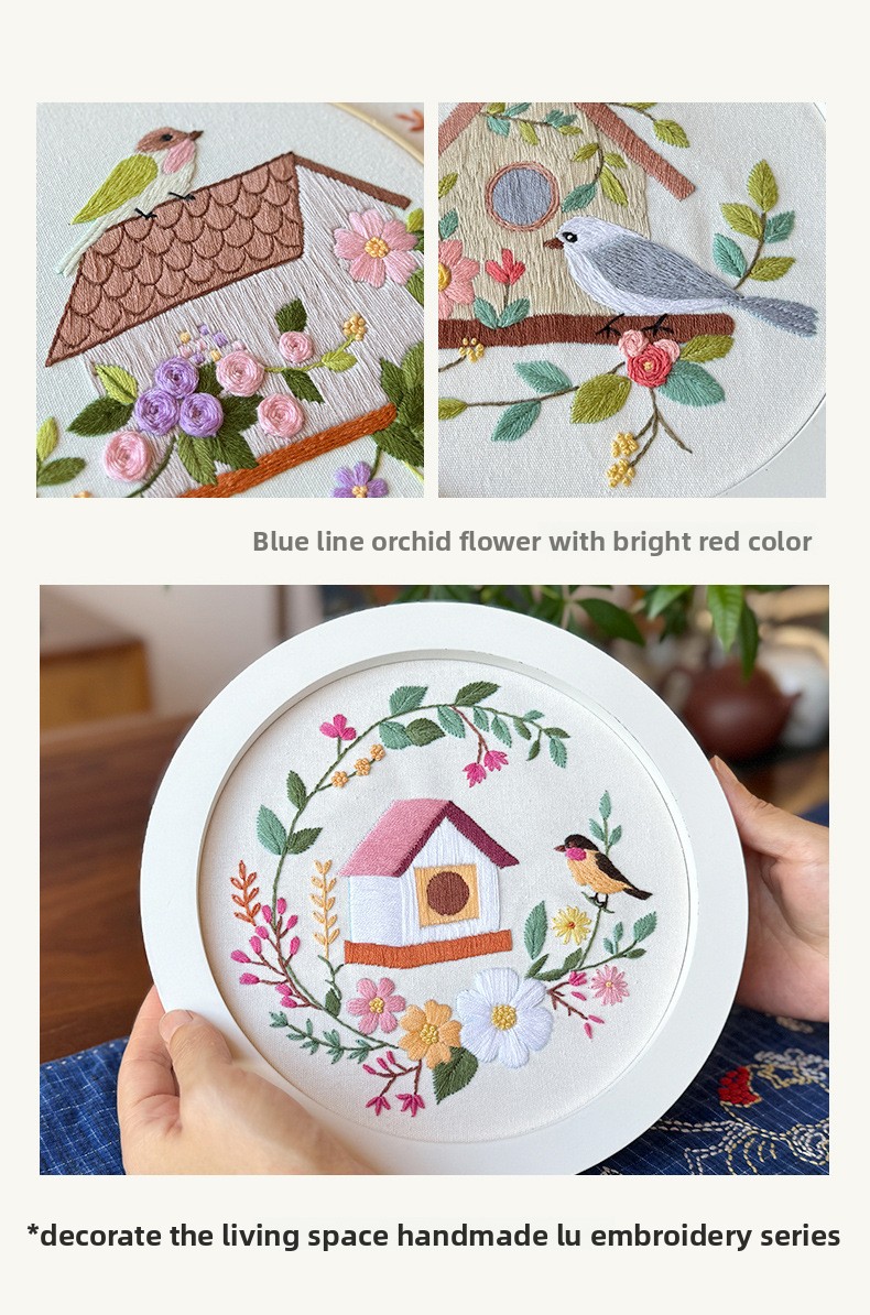 DIY Embroidery Kits Eco-Friendly Flower Bird Cross Stitch Pattern Home Hanging Painting Sewing Kit with Handmade Embroidery