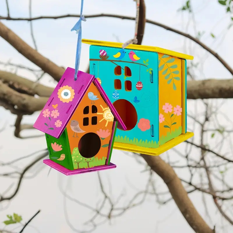 DIY Wooden Birdhouse Painting Kit - Complete Birdhouse Set with Assembly Craft for Creative Garden Decor and Kids Activities