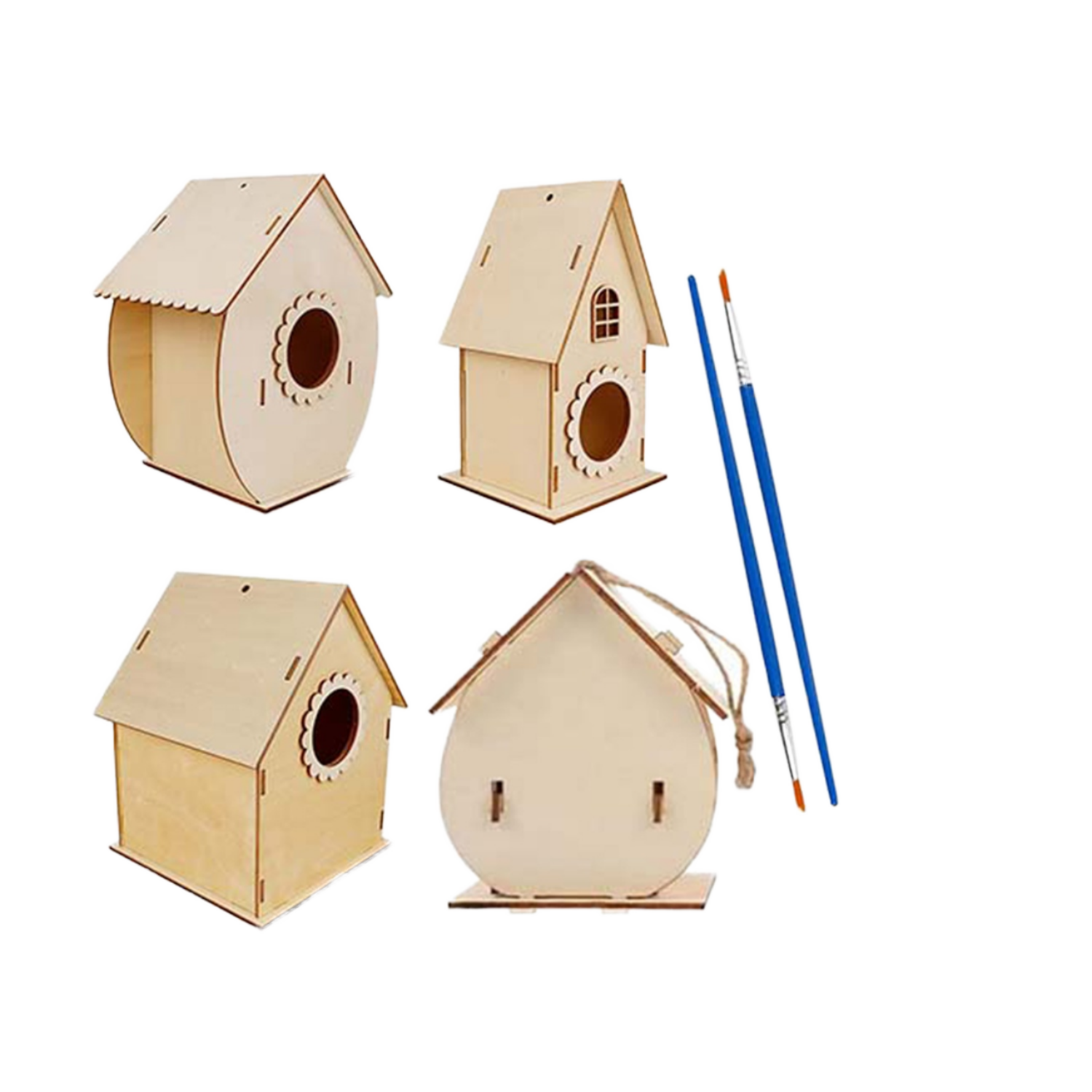 Popular Children DIY Natural Wood 3D Crafts Bird House Kit Assembly Incomplete Paintable Brush Graffiti