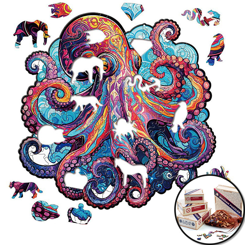 Custom Wooden Jigsaw Puzzle Irregular Shaped Animal 3D Puzzle Featuring Dogs Penguins Made Wood DIY Toy For Adult