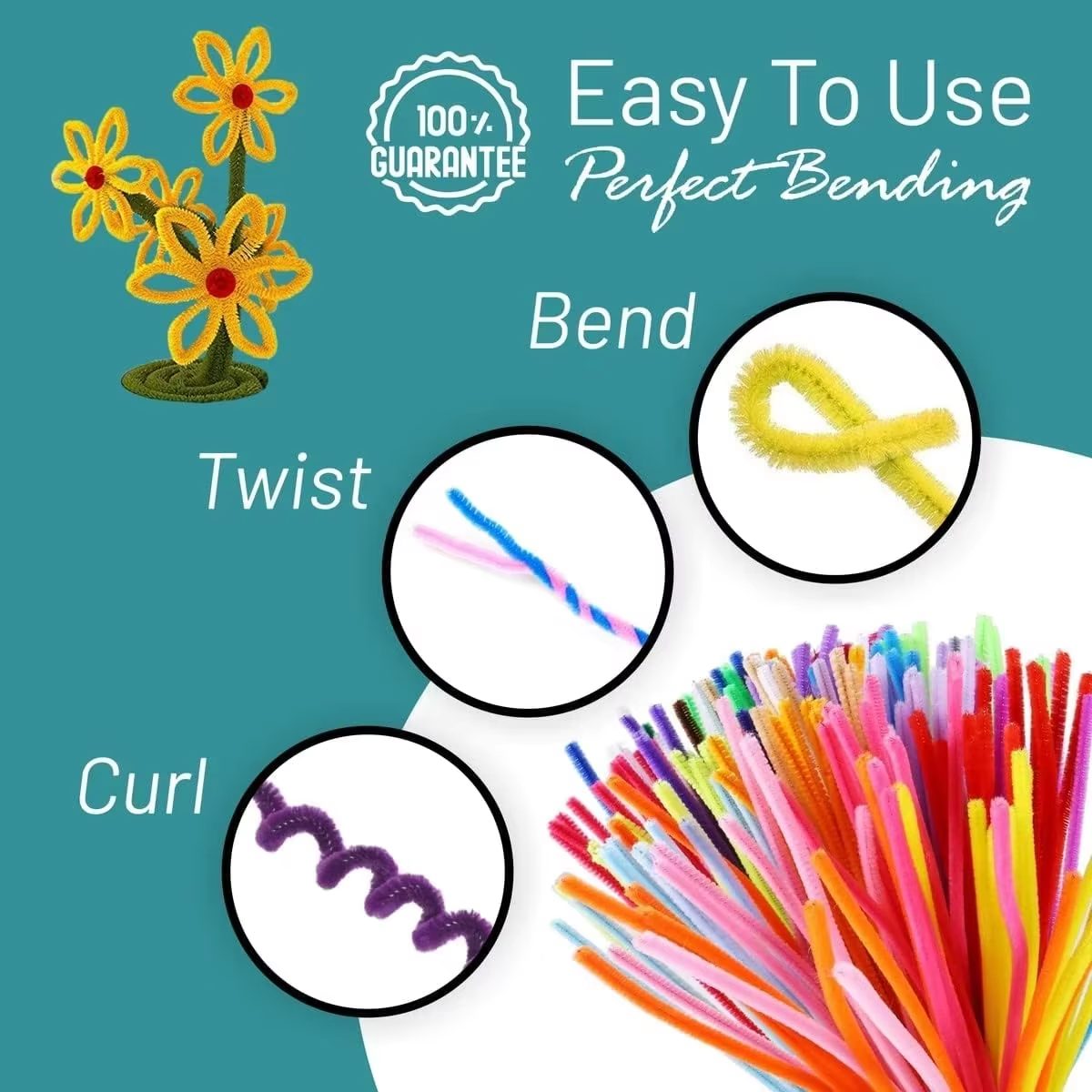 Preschool Educational Craft Kits DIY Assorted Colorful Chenille Stems Pipe Cleaners Fuzzy Sticks 100PCS a Pack