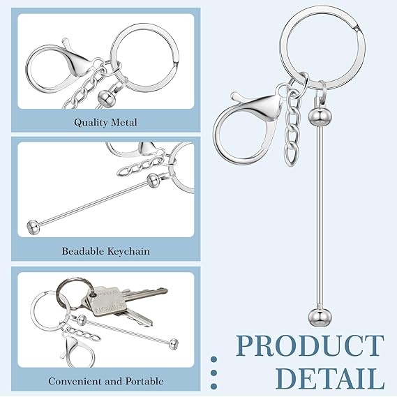 High End Beadable Keychain Set DIY Blank Metal Keyring Bars Premium Silicone Beads Jewelry Making Kit for Professional Craft