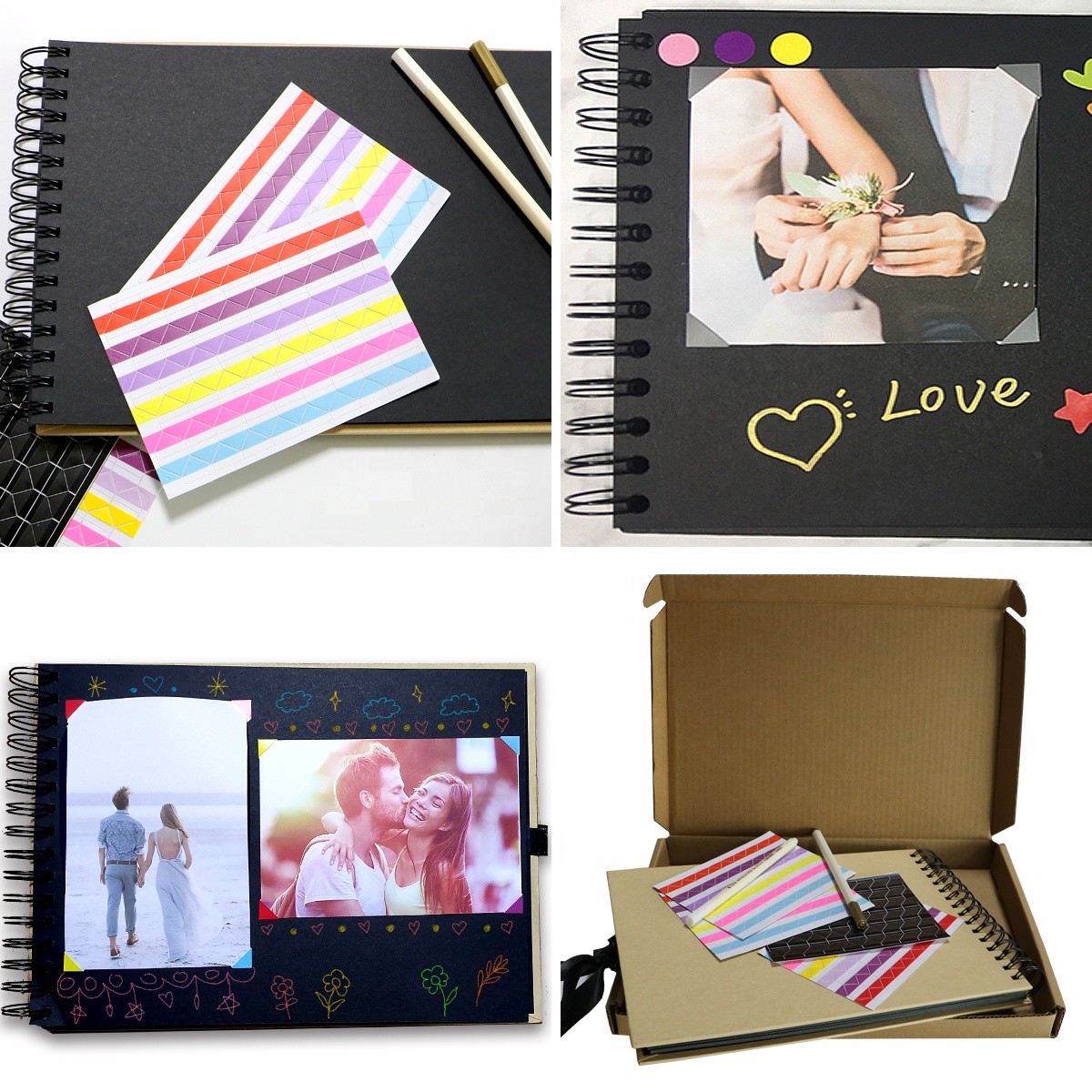Blank Black/Craft Scrapbook Album Kit, Customized DIY Photo Albums with Corners and 2pc Metallic Pens for Guest, Gifts