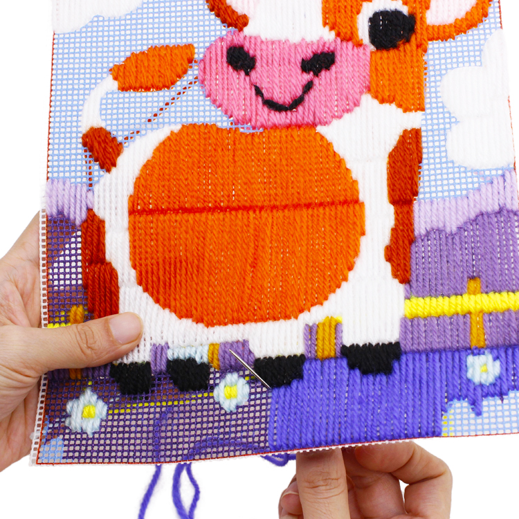Long Stitch Needlepoint Embroidery Kit-Cow Animal Nature Theme Wall Hanger DIY Yarn Craft Kit GLST Brand Polyester Wooden