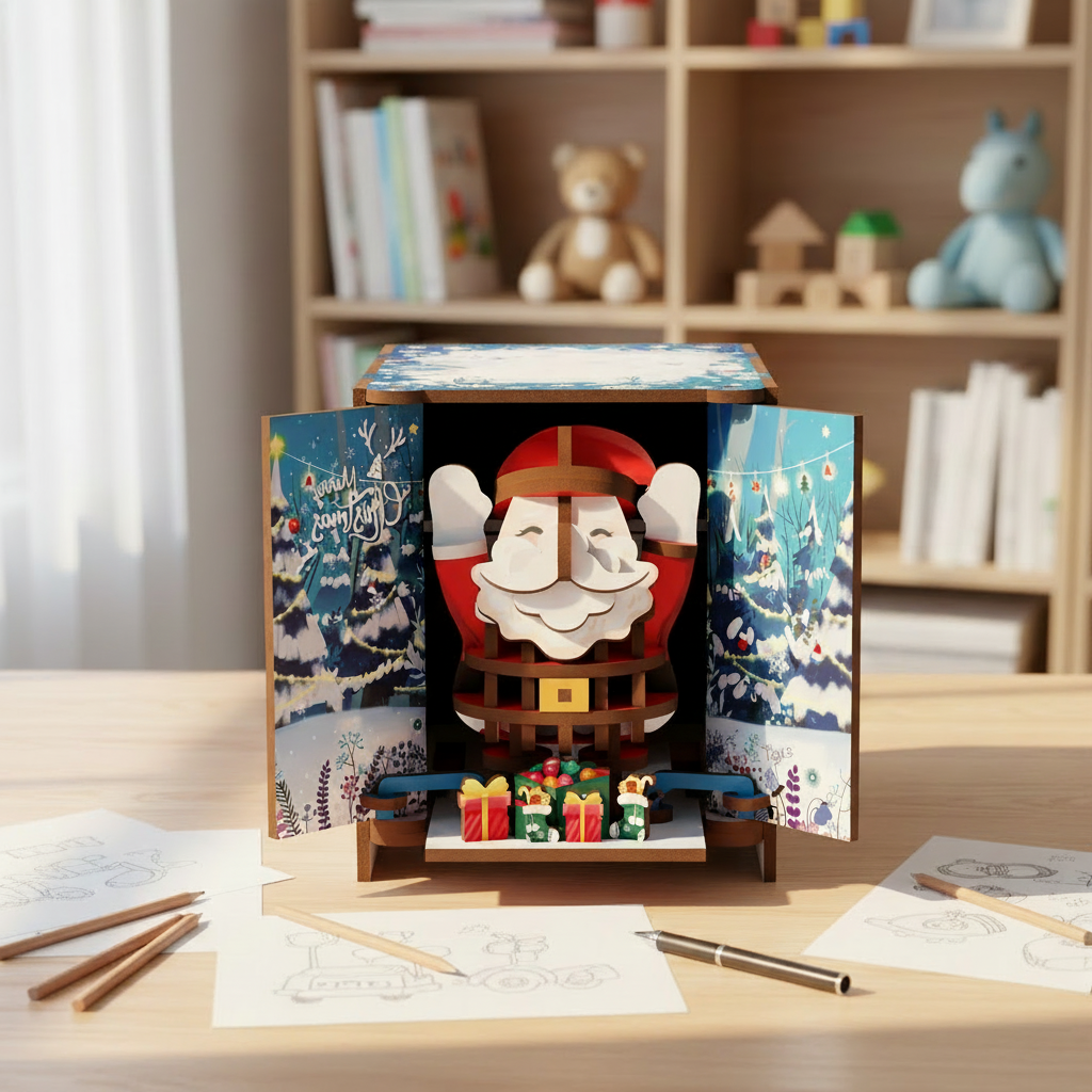 Wincent Christmas Santa Claus 3D Wooden Puzzle Music Box DIY Model Kit Assembly Toy Kids Adult Xmas Gift Home Decoration