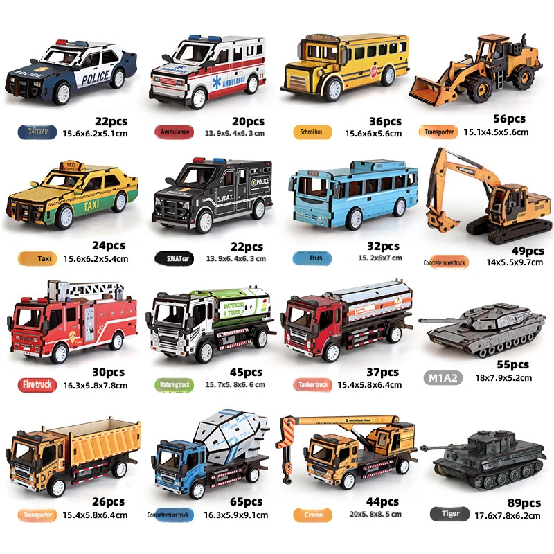 3D Stereoscopic Wooden Engineering Vehicle DIY Assembly Kit Kids Science Craft Model Ornament Educational Toy Gift Box