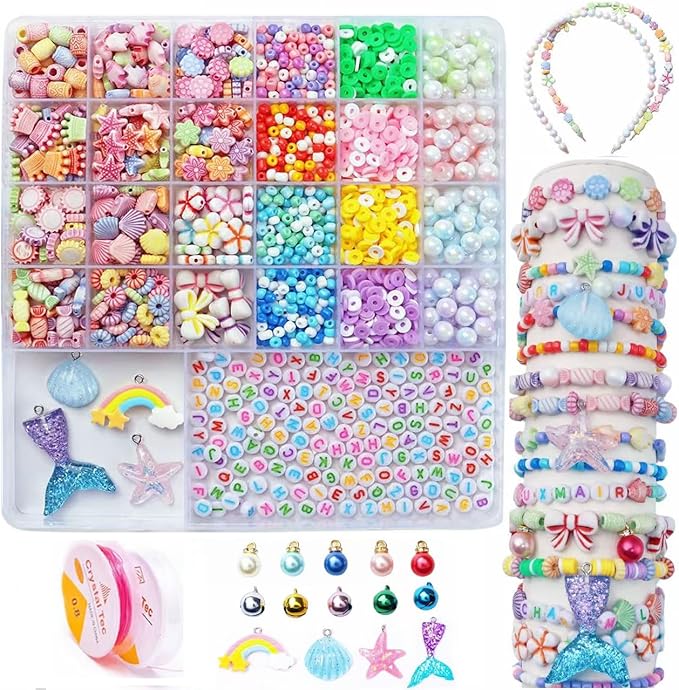 UXIMAIR Bracelet Making Kit for Kids Girls - Cute Beads for Jewelry Making Kit with Charms - Arts and Crafts for Make Necklaces