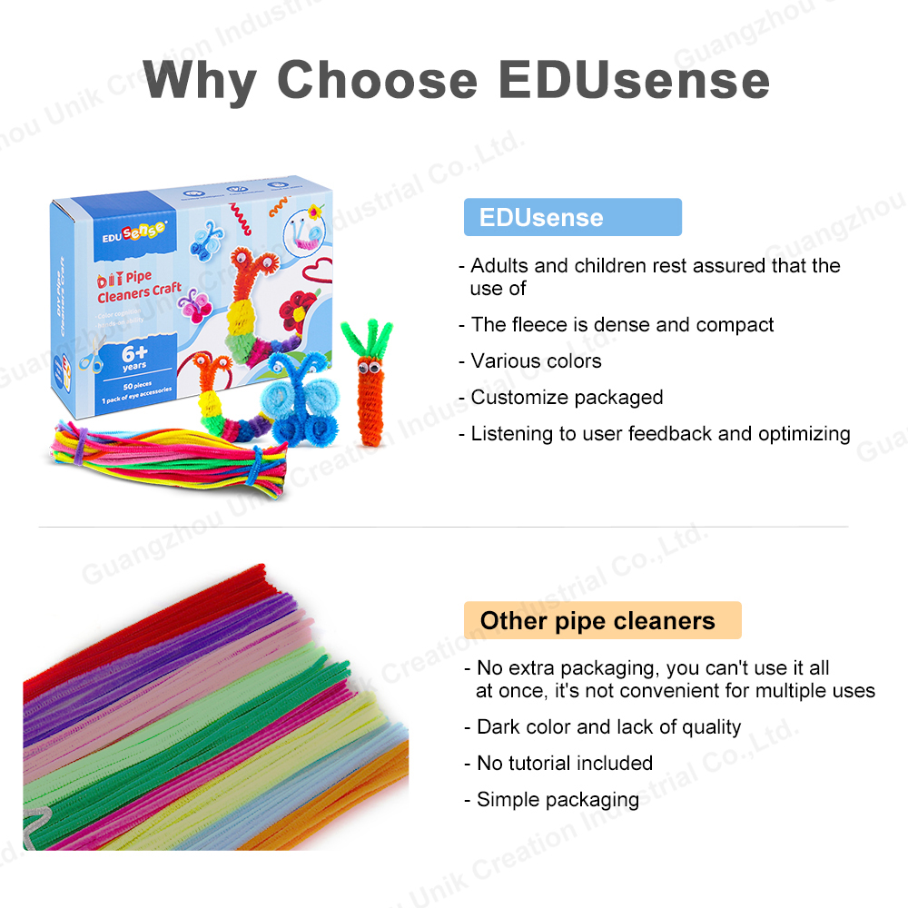 EDUsense DIY Chenille Stem Twist Wire Pipe Cleaners Craft Kit With Pom-poms Magic Colorful Handcraft Curly Roll DIY Toys Set