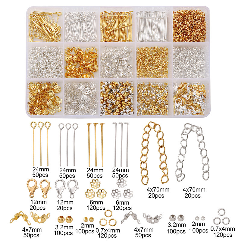 15-Grid Metal Jewelry Making Kit with Hooks Beading Tools Organizer Box Complete DIY Set for Bracelet Necklace Earring Crafting