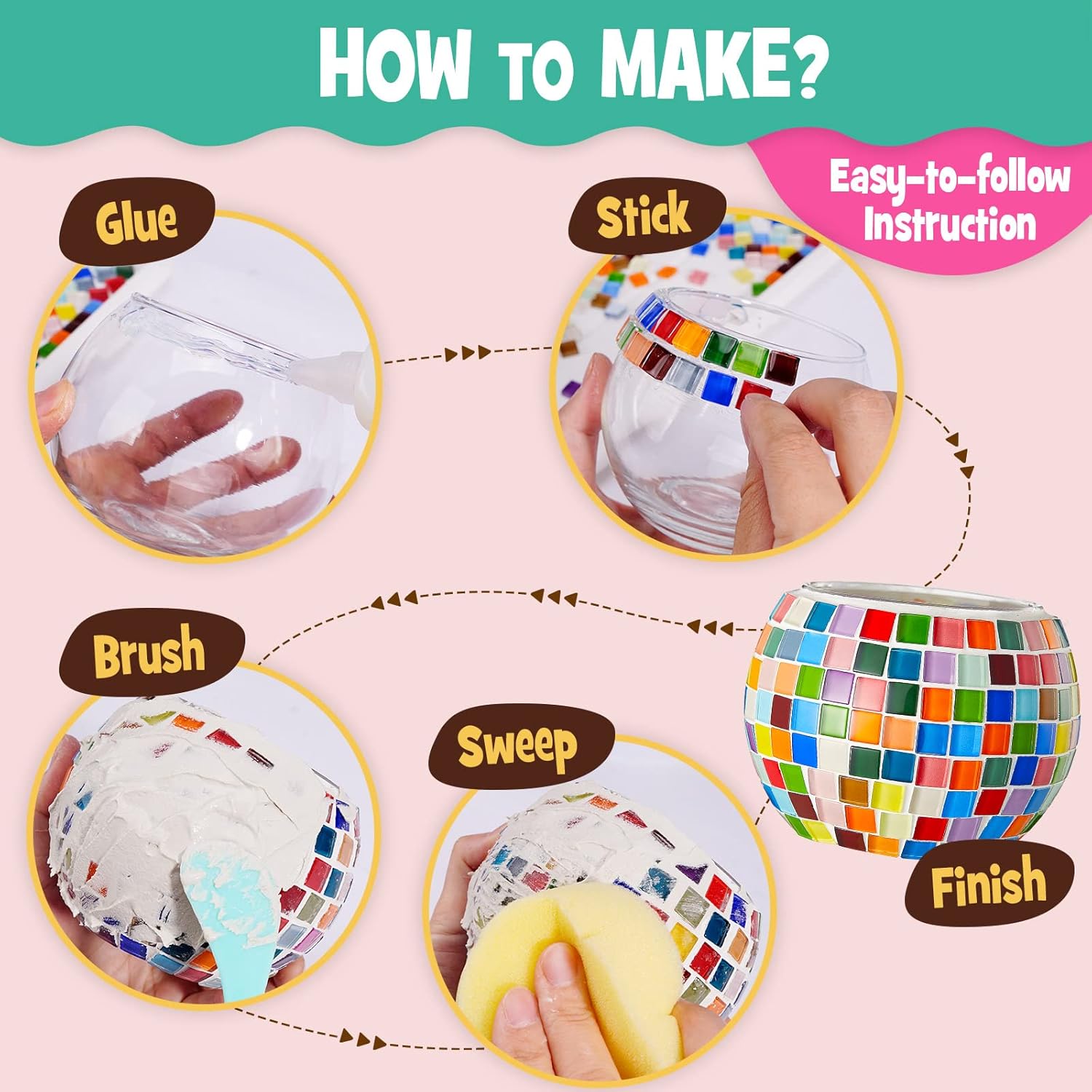DIY Activity Boys &amp; Girls Craft Kits High Quality Children's Funny Turkish Mosaic Glass DIY Candle Holder Making Kit