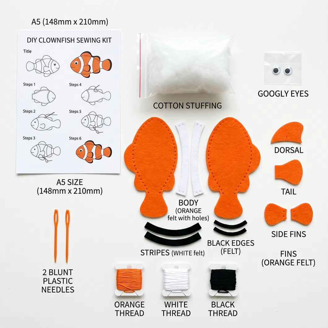 Mini Portable Travel Clownfish Sewing Kit DIY Educational Craft for Kids
