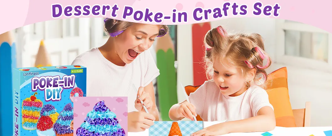 Poke-in Art Kit for Kid Dessert Cake Theme No-Mess Fabric Sewing Art