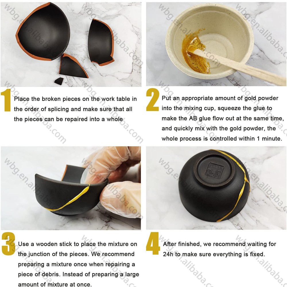 Handmade Gifts DIY Kintsugi Repair Starters Japanese Gold Repair Kintsugi Kit with Practice Cup for Ceramics&amp;Porcelain Repair