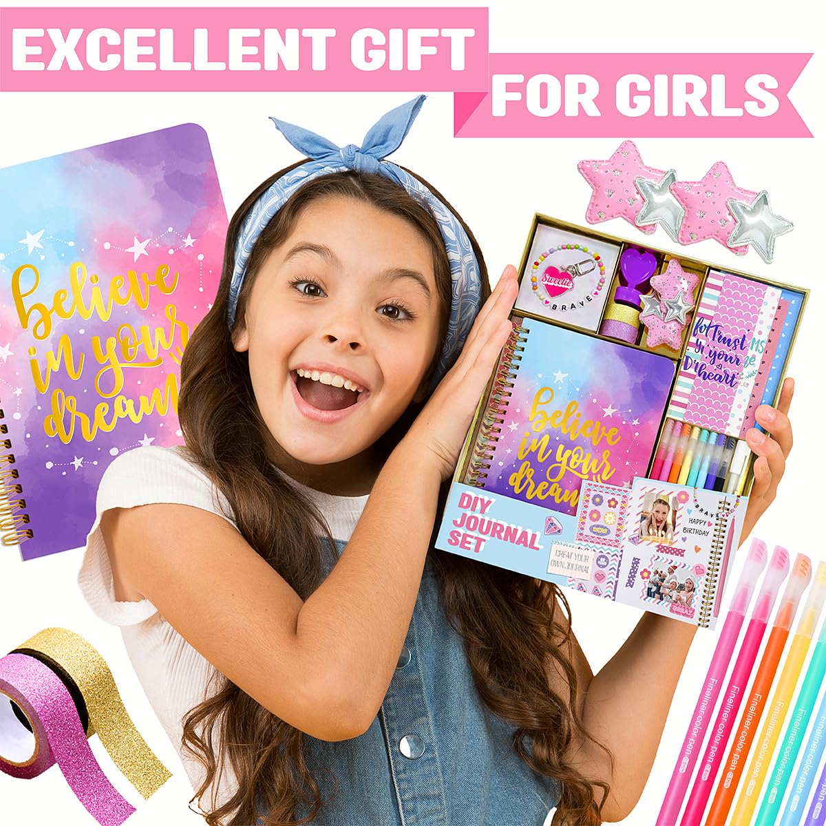 Custom Printed DIY Journal Kit Teenage Girl Birthday Gift Notebook Scrapbook Box Diary Set for Kids Students Graduation &amp; Party