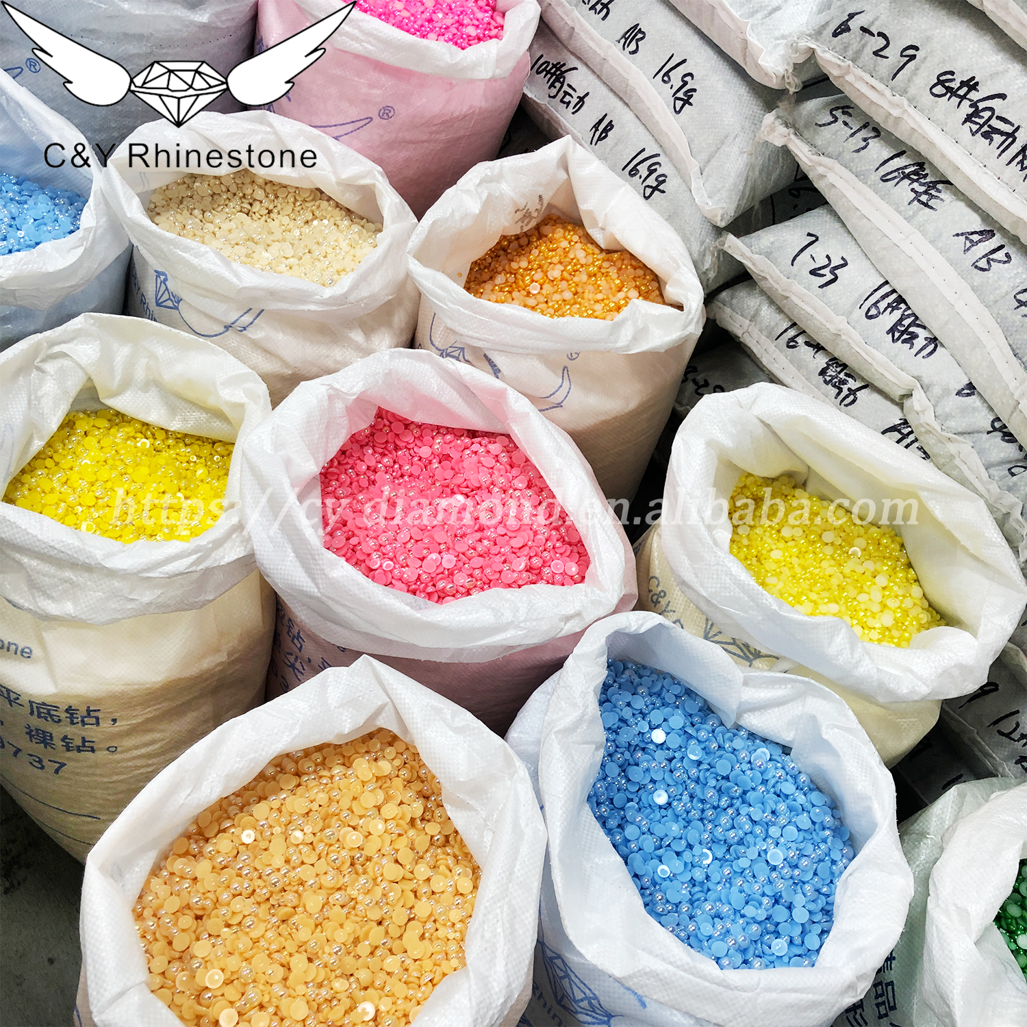 CY Loose Colors ABS Beads Kit DIY Box Nail Decoration Accessories Plain Flat Back Plastic Round Half Pearls