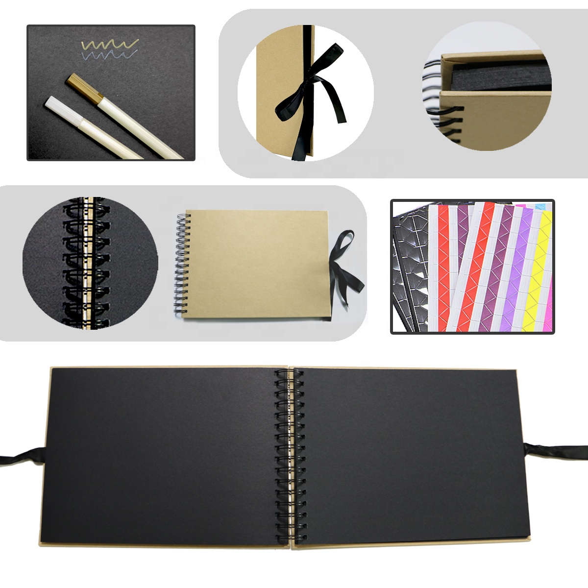 Blank Black/Craft Scrapbook Album Kit, Customized DIY Photo Albums with Corners and 2pc Metallic Pens for Guest, Gifts